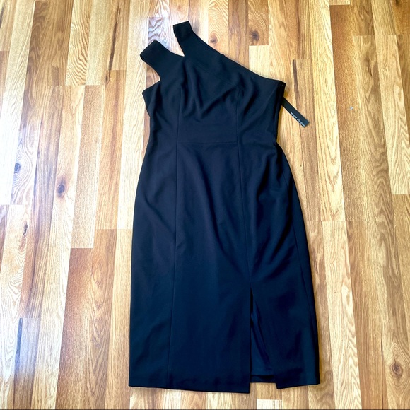 NWT Maggy London Black One Shoulder Sheath Dress sz 8 - Picture 5 of 10